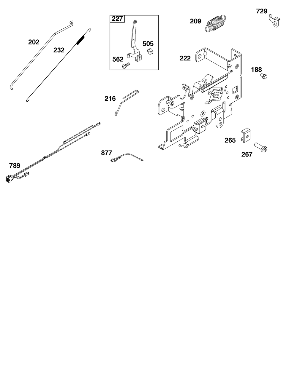 Controls Group Diagram and Parts List for 33S877-0012-B5 200000 - 399999 Briggs and Stratton Engine